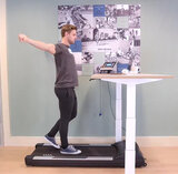 High position Walkdesk XL solo treadmill behind your desk Worktrainer.nl sit-stand desk treadmill active work move during work 